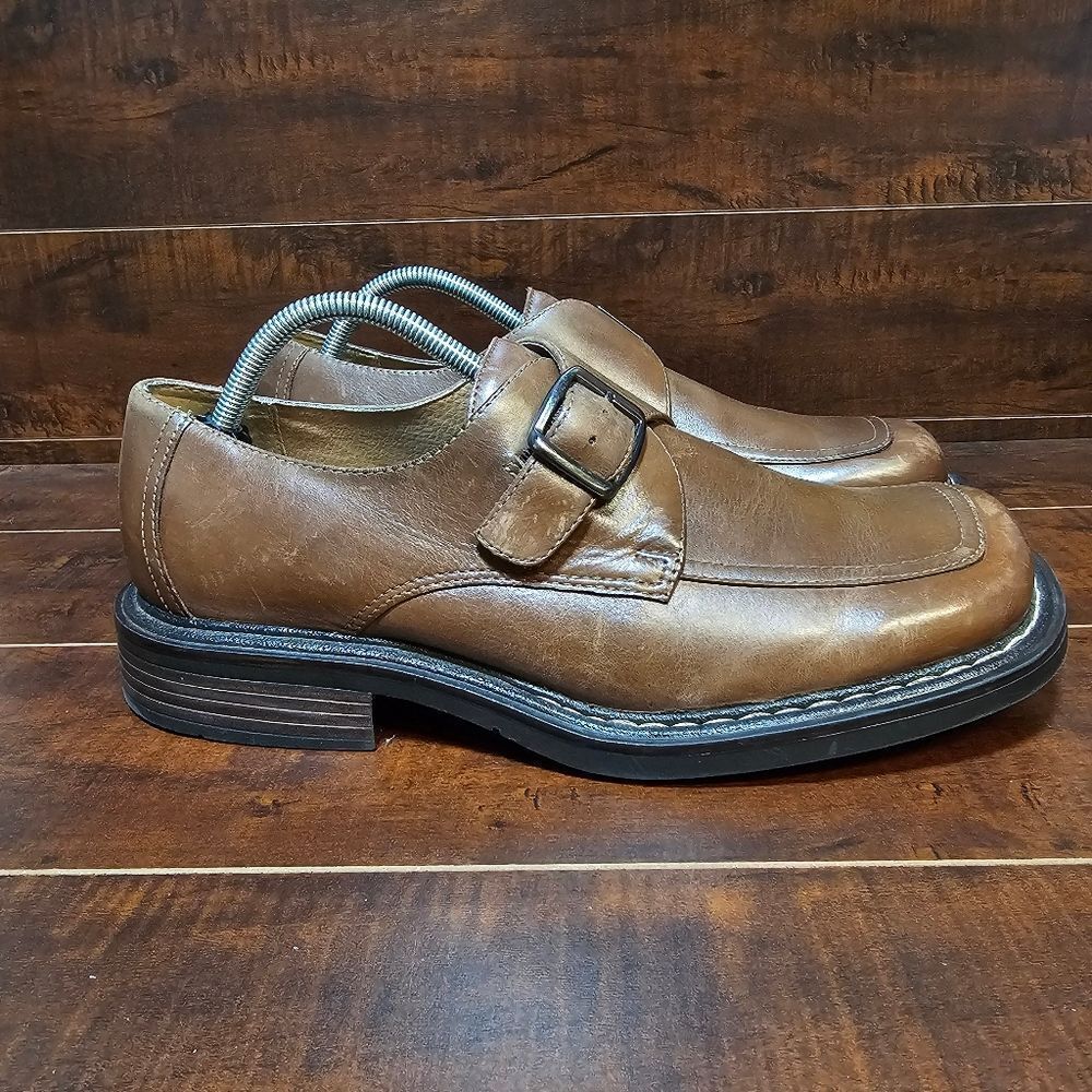 London Underground Bower Brown Leather Monk Strap Buckle Shoes Y2k Mens Size 11